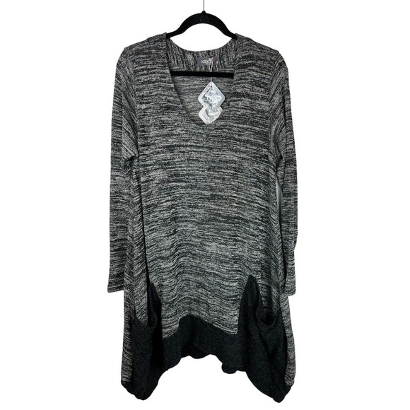 NEW Kekoo Long Sleeve Knit Sharkbite Tunic Size 2 Asymmetrical Gray Lagenlook - Picture 1 of 12